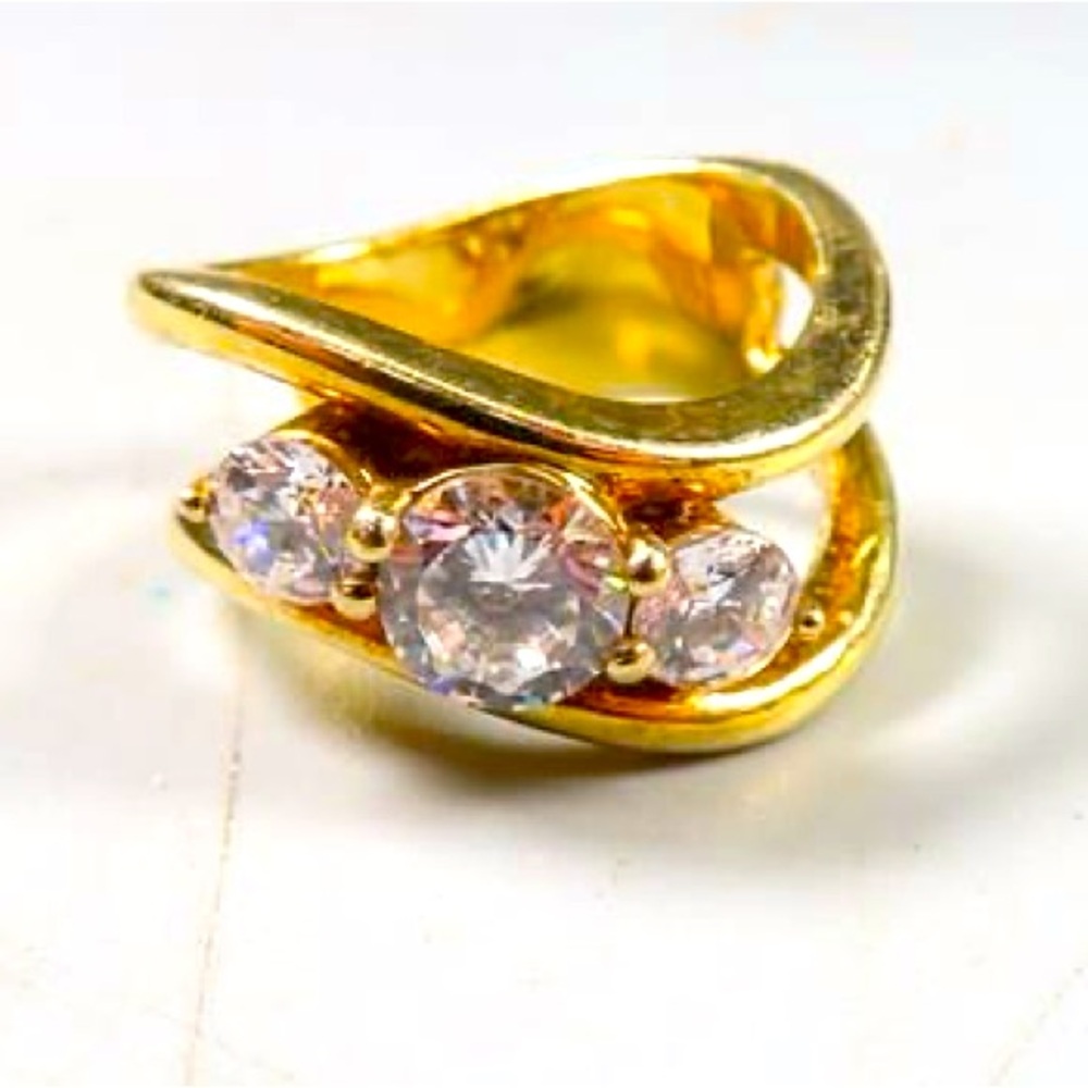 Jose Hess gold tone sterling silver ring with clear stones